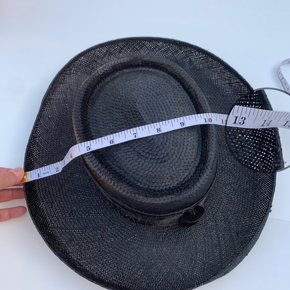 Vintage Whittall & Shon Black Straw Button Detail Made in USA Hat - Picture 5 of 12